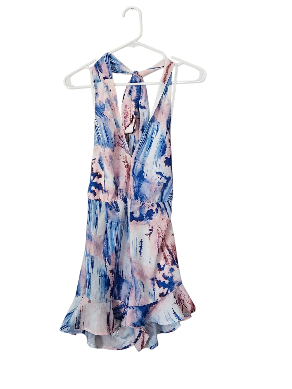 NWT Angel Biba Pastel Blue & Pink Watercolor Halter Romper Size 8